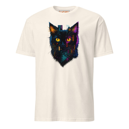 Cyberpunk Neon Cat T-Shirt – Futuristic Glow Tee - Natural - T-Shirts Online