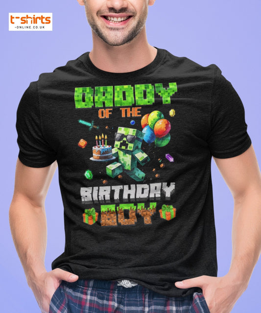 Daddy of the Birthday Boy T-Shirt | Pixel Gamer Theme - Maroon - T-Shirts Online
