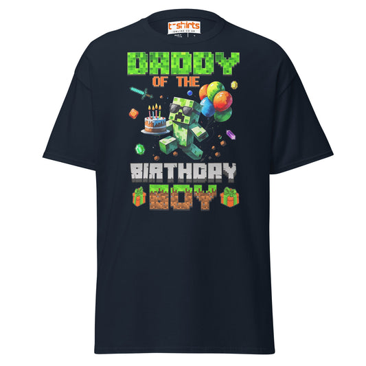 Daddy of the Birthday Boy T-Shirt | Pixel Gamer Theme - Navy - T-Shirts Online