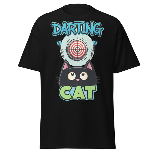 Darting Cat T-Shirt | Funny Darts & Black Cat Graphic Apparel - Black - T-Shirts Online