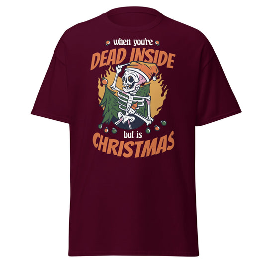 Dead Inside But It's Christmas T-Shirt - Maroon - T-Shirts Online