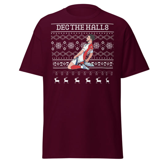 Dec The Halls T-Shirt – Christmas Football Celebration - Maroon - T-Shirts Online