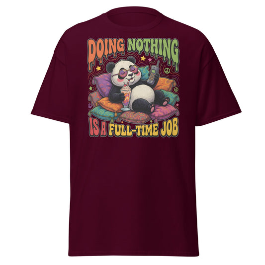 Doing Nothing Panda T-Shirt | Funny Lazy Vibes Tee - Maroon - T-Shirts Online