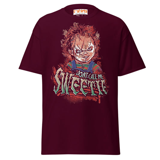 Don’t Call Me Sweetie T-Shirt | Horror Doll Parody Tee - Maroon - T-Shirts Online