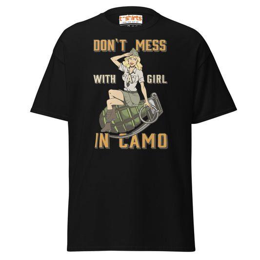 Don’t Mess With a Girl in Camo T-Shirt | Retro Army Tee - Black - T-Shirts Online