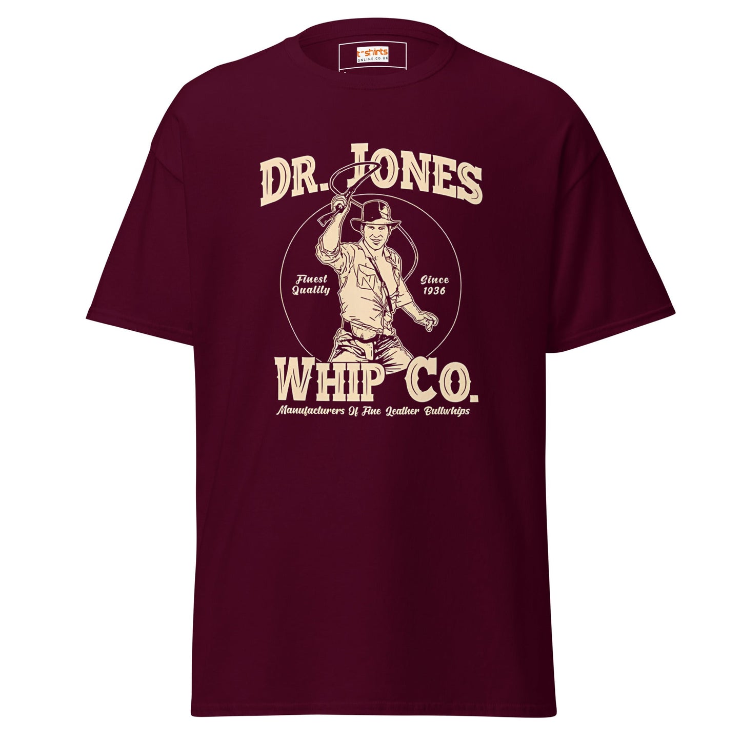 Dr Jones Whip Co | 80's Movie T-Shirt - Maroon - T-Shirts Online