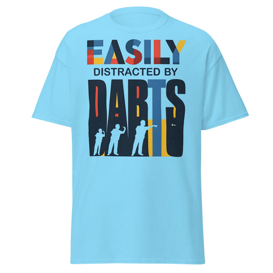 Easily Distracted by Darts T-Shirt - Funny Dart Player Tee - Sky - T-Shirts Online
