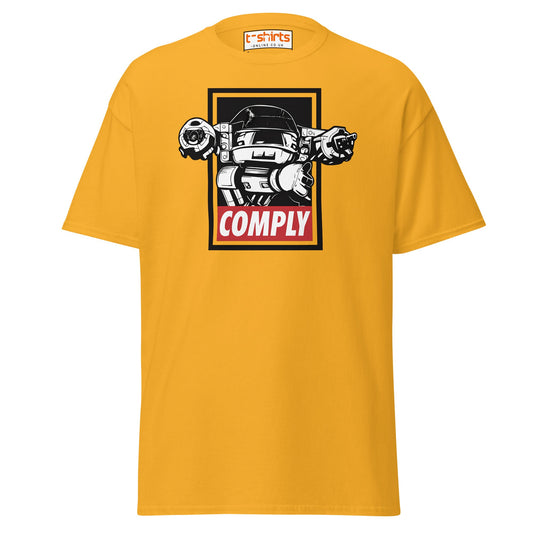 ED - 209 Comply T-Shirt – Retro RoboCop Mech Tee - Gold - T-Shirts Online
