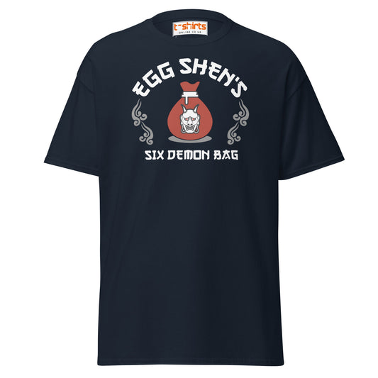 Egg Shen’s Six Demon Bag T-Shirt | Retro Movie Graphic Tee - Navy - T-Shirts Online