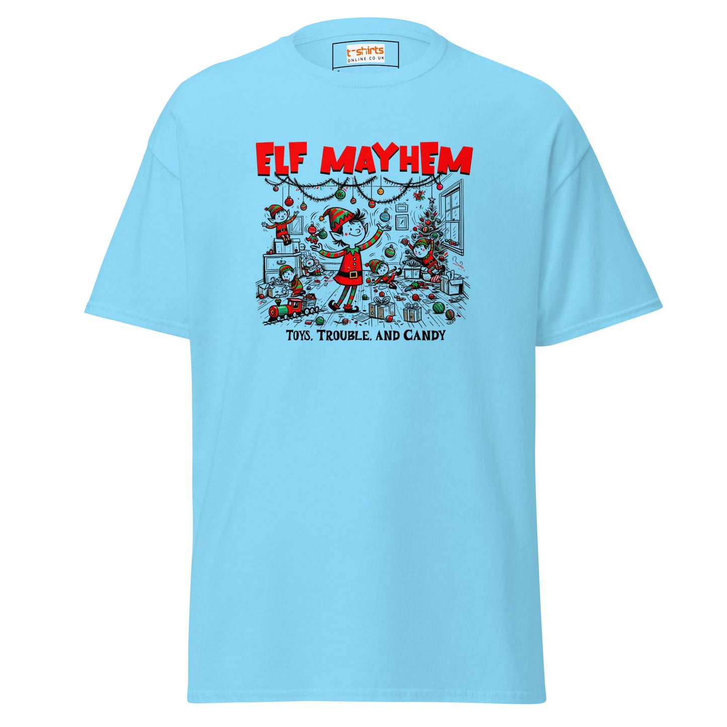 Elf Mayhem | Christmas Tee - Sky - T-Shirts Online