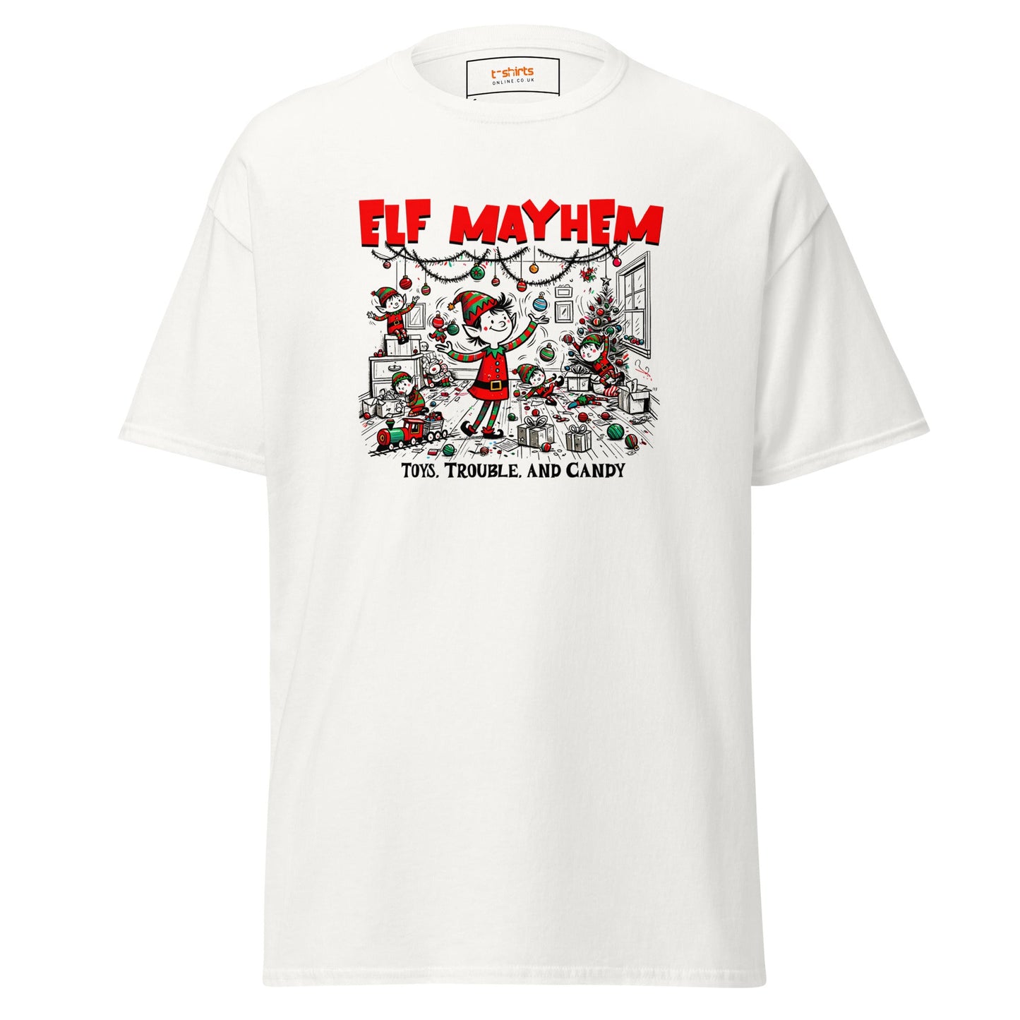 Elf Mayhem | Christmas Tee - White - T-Shirts Online