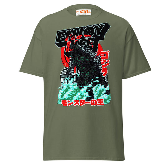 Enjoy Life T-Shirt | Retro Monster Graphic Tee - Military Green - T-Shirts Online