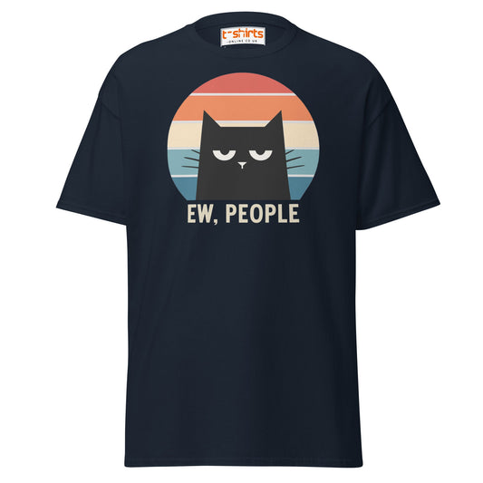 Ew People Cat T-Shirt – Grumpy Retro Kitty Tee - Navy - T-Shirts Online