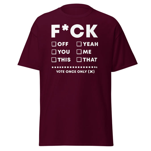 F*CK Checklist Funny Adult Humor T-Shirt - Maroon - T-Shirts Online