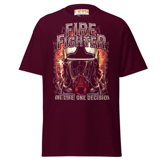 Firefighter T-Shirt | One Life One Decision Tee - Maroon - T-Shirts Online