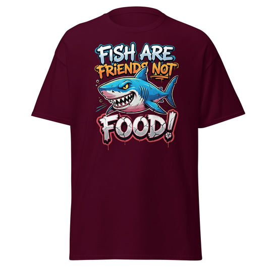 Fish Are Friends Not Food Shark T-Shirt - Maroon - T-Shirts Online