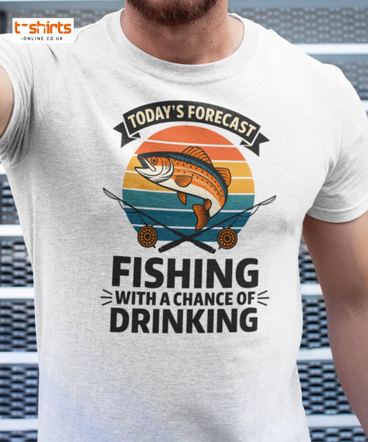 Fishing Forecast Drinking T-Shirt – Funny Outdoor Tee - Navy - T-Shirts Online