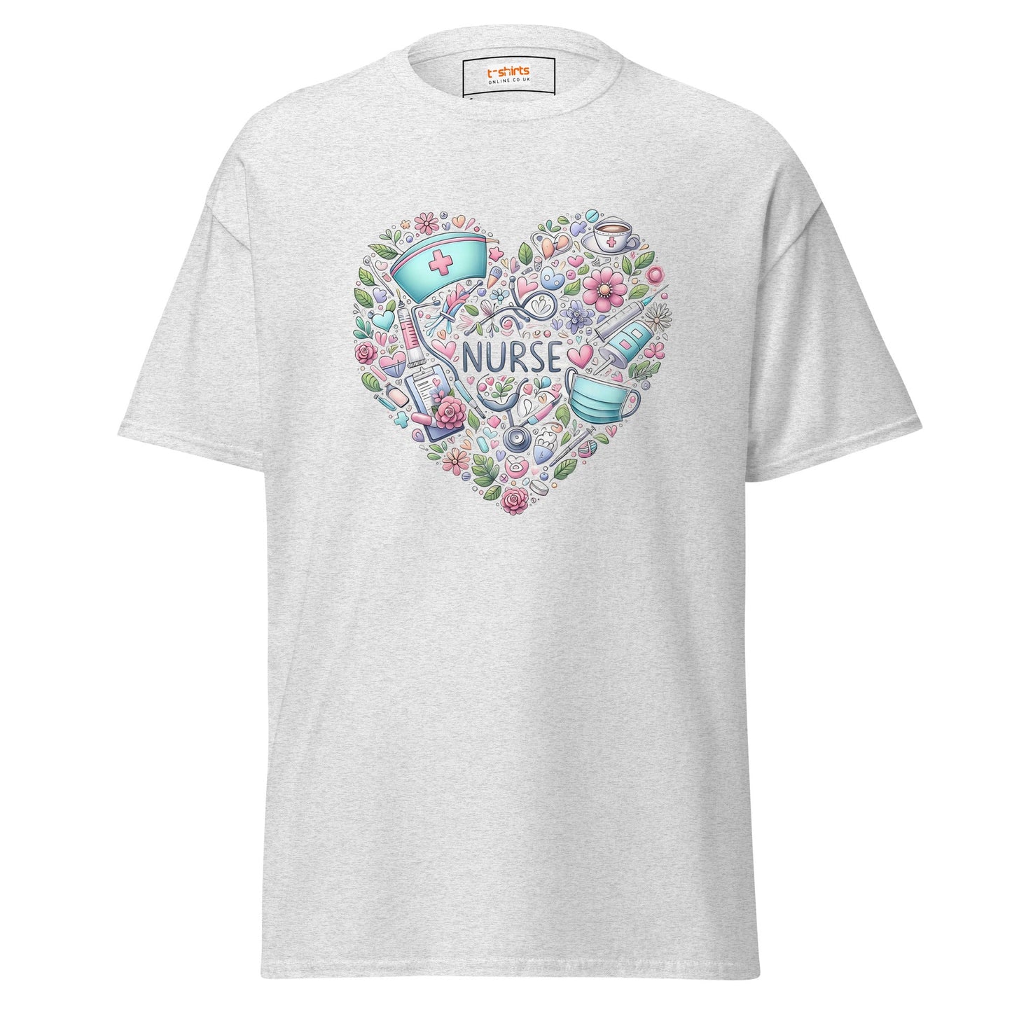 Floral Nurse T-Shirt | Nurses Tee - Ash - T-Shirts Online