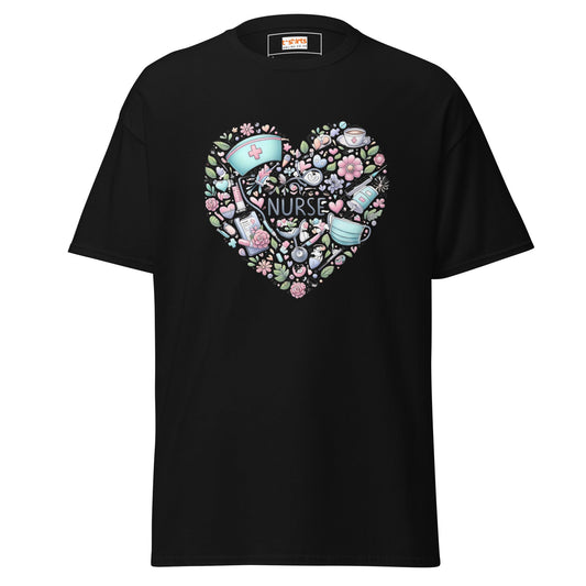 Floral Nurse T-Shirt | Nurses Tee - Black - T-Shirts Online
