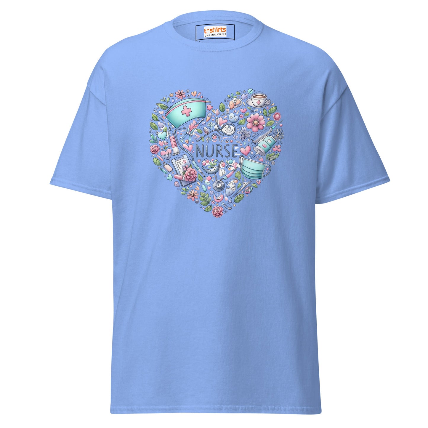 Floral Nurse T-Shirt | Nurses Tee - Carolina Blue - T-Shirts Online