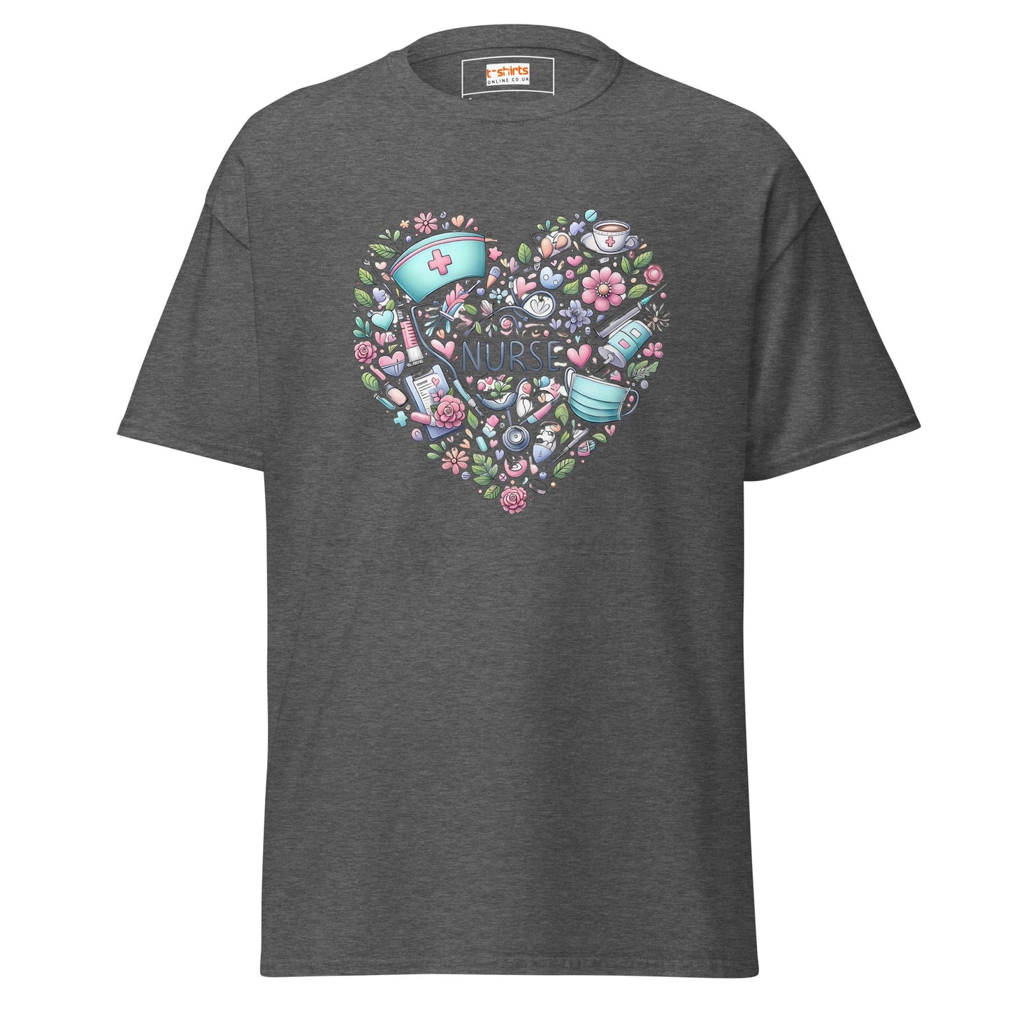 Floral Nurse T-Shirt | Nurses Tee - Dark Heather - T-Shirts Online
