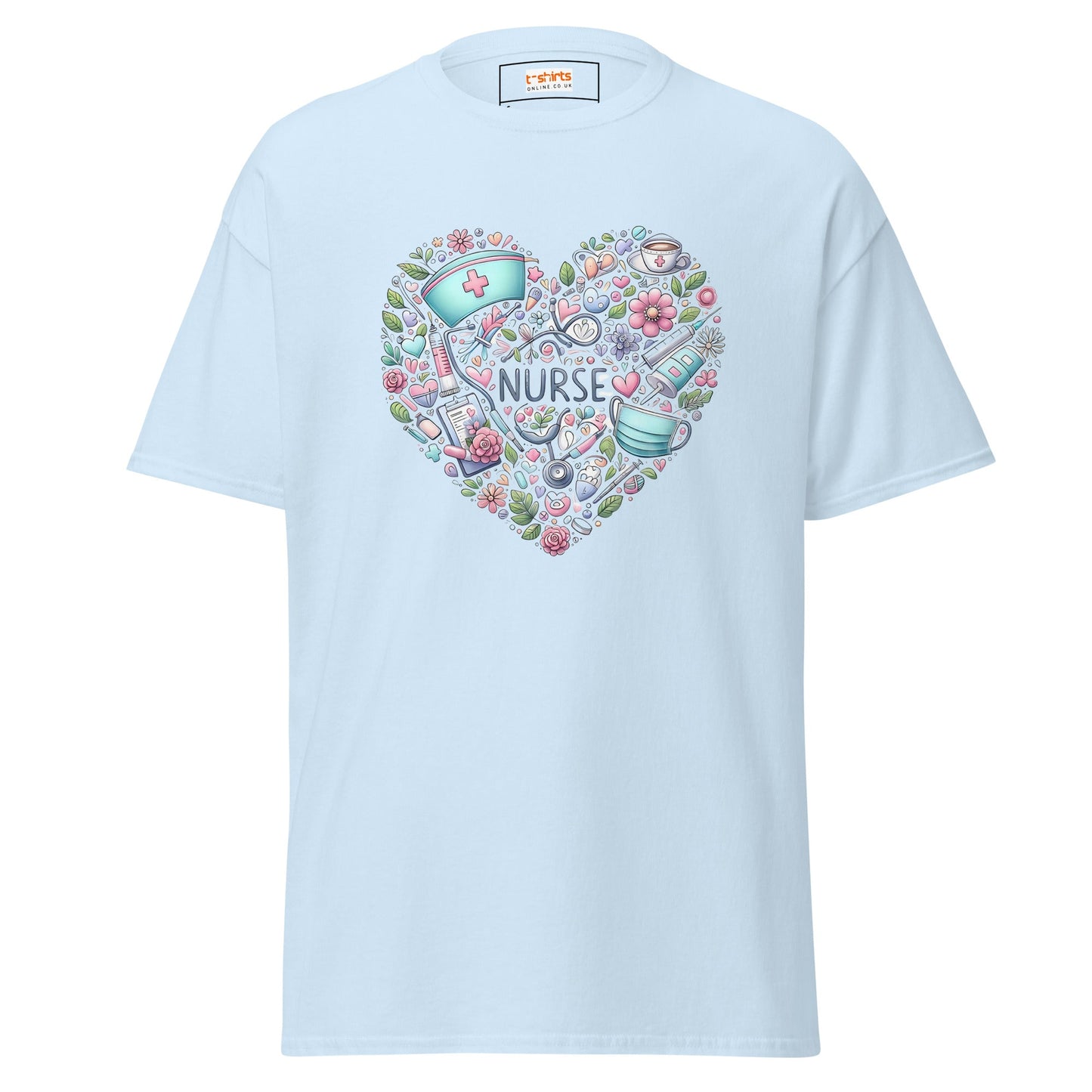 Floral Nurse T-Shirt | Nurses Tee - Light Blue - T-Shirts Online