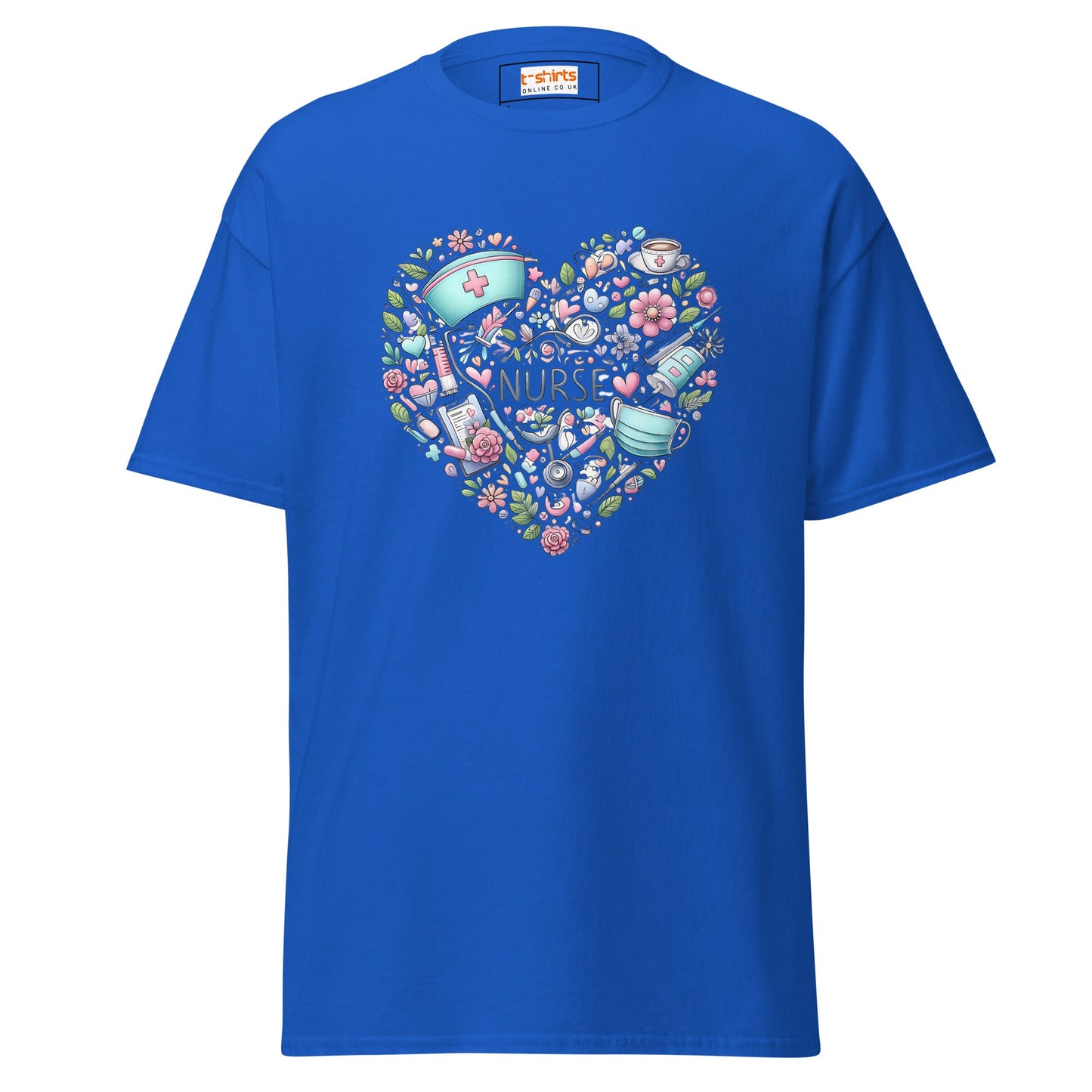 Floral Nurse T-Shirt | Nurses Tee - Royal - T-Shirts Online