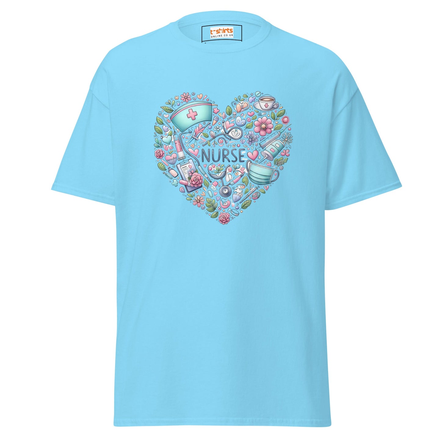 Floral Nurse T-Shirt | Nurses Tee - Sky - T-Shirts Online