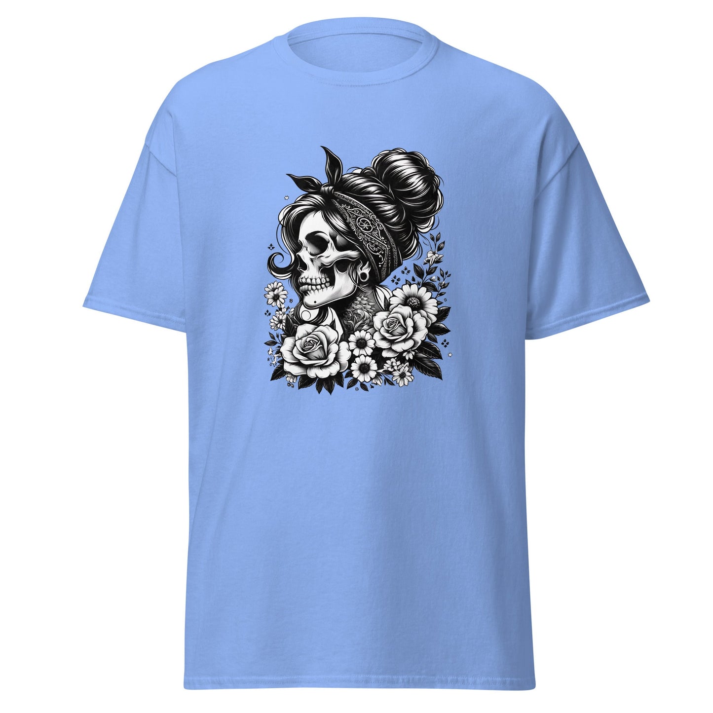 Floral Skull | Skull T-Shirt - Carolina Blue - T-Shirts Online