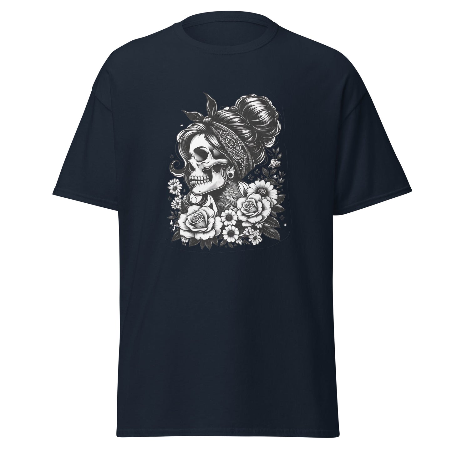 Floral Skull | Skull T-Shirt - Navy - T-Shirts Online
