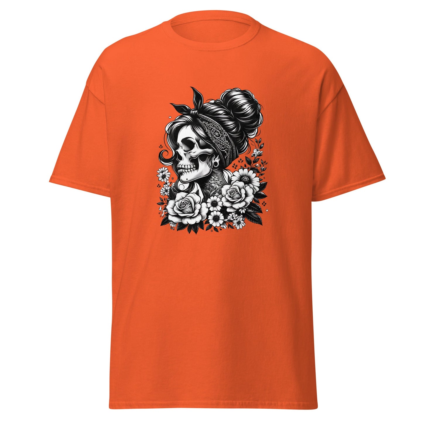 Floral Skull | Skull T-Shirt - Orange - T-Shirts Online