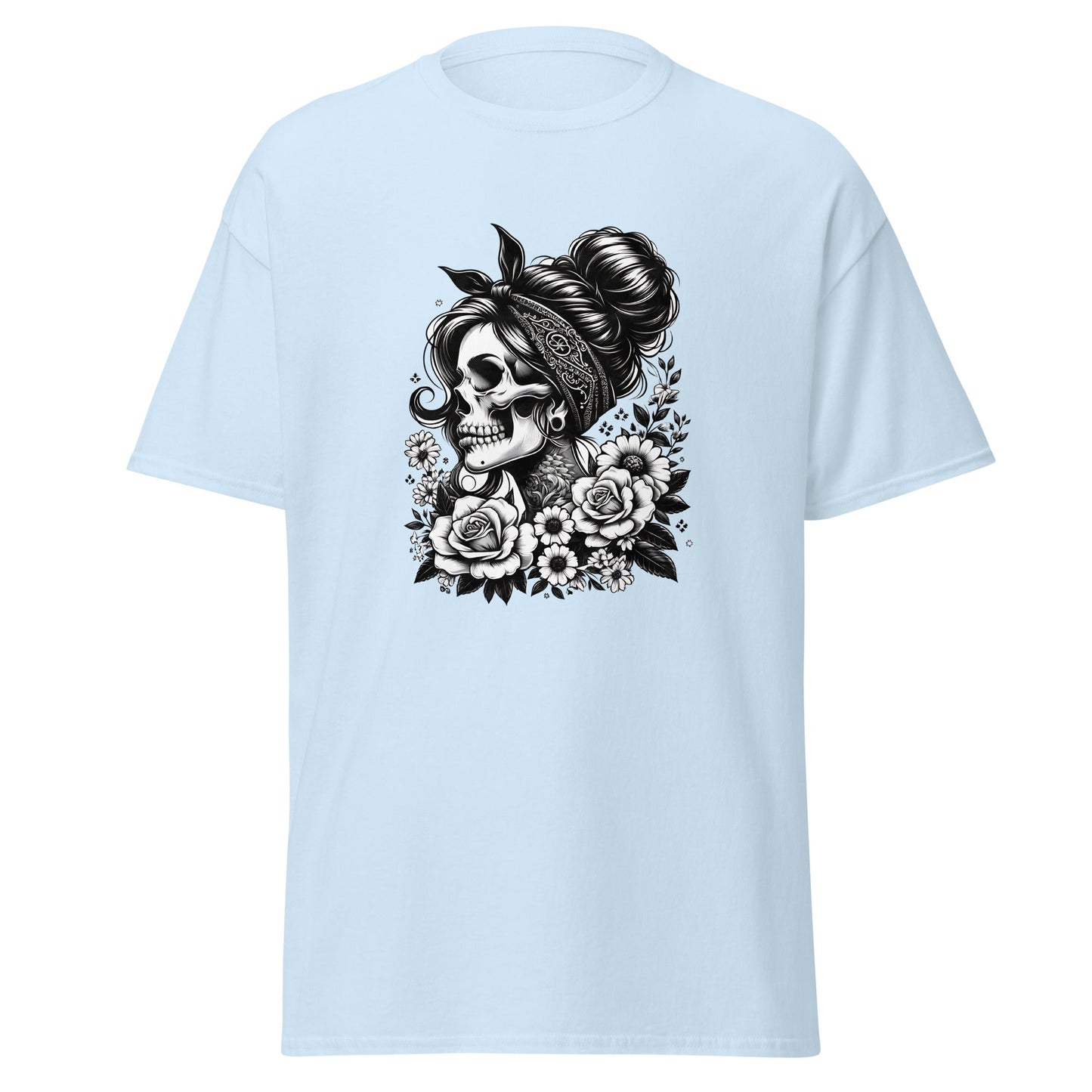 Floral Skull | Skull T-Shirt - Light Blue - T-Shirts Online