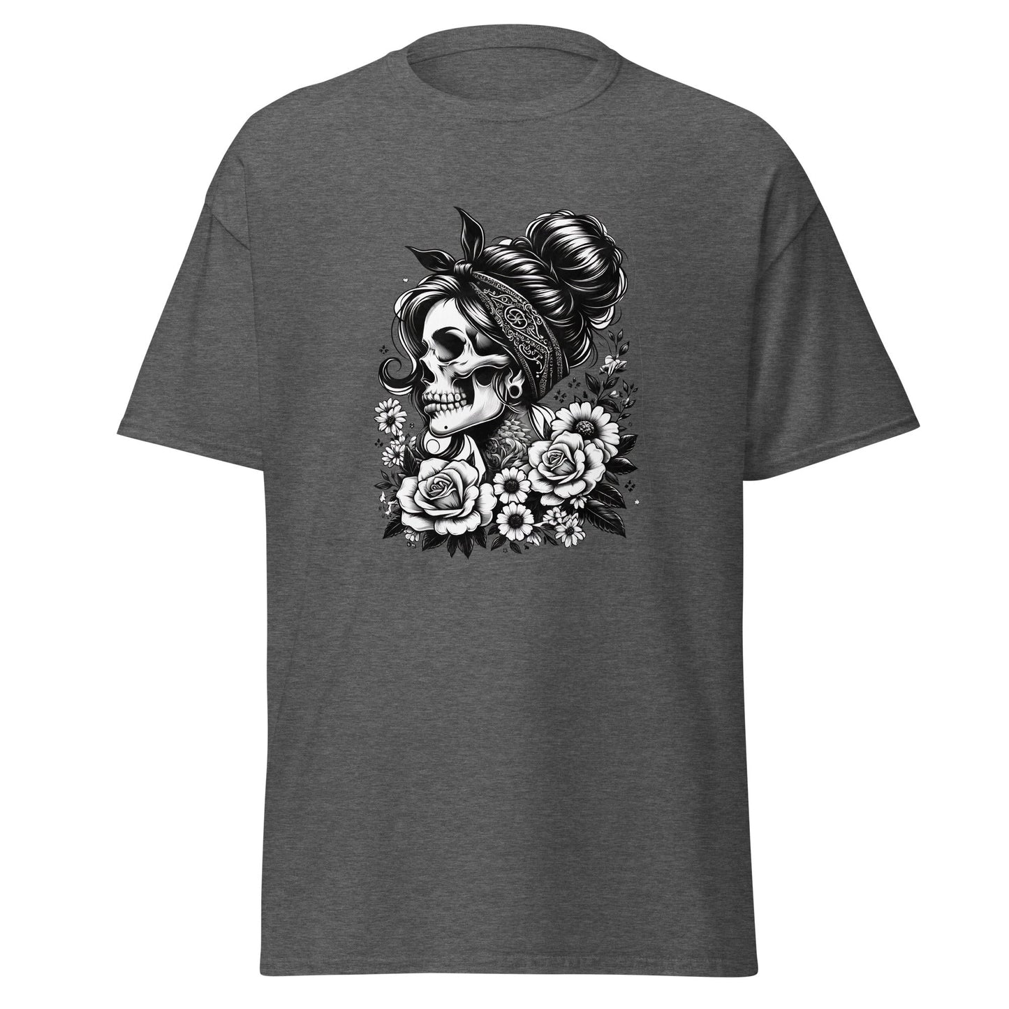 Floral Skull | Skull T-Shirt - Dark Heather - T-Shirts Online
