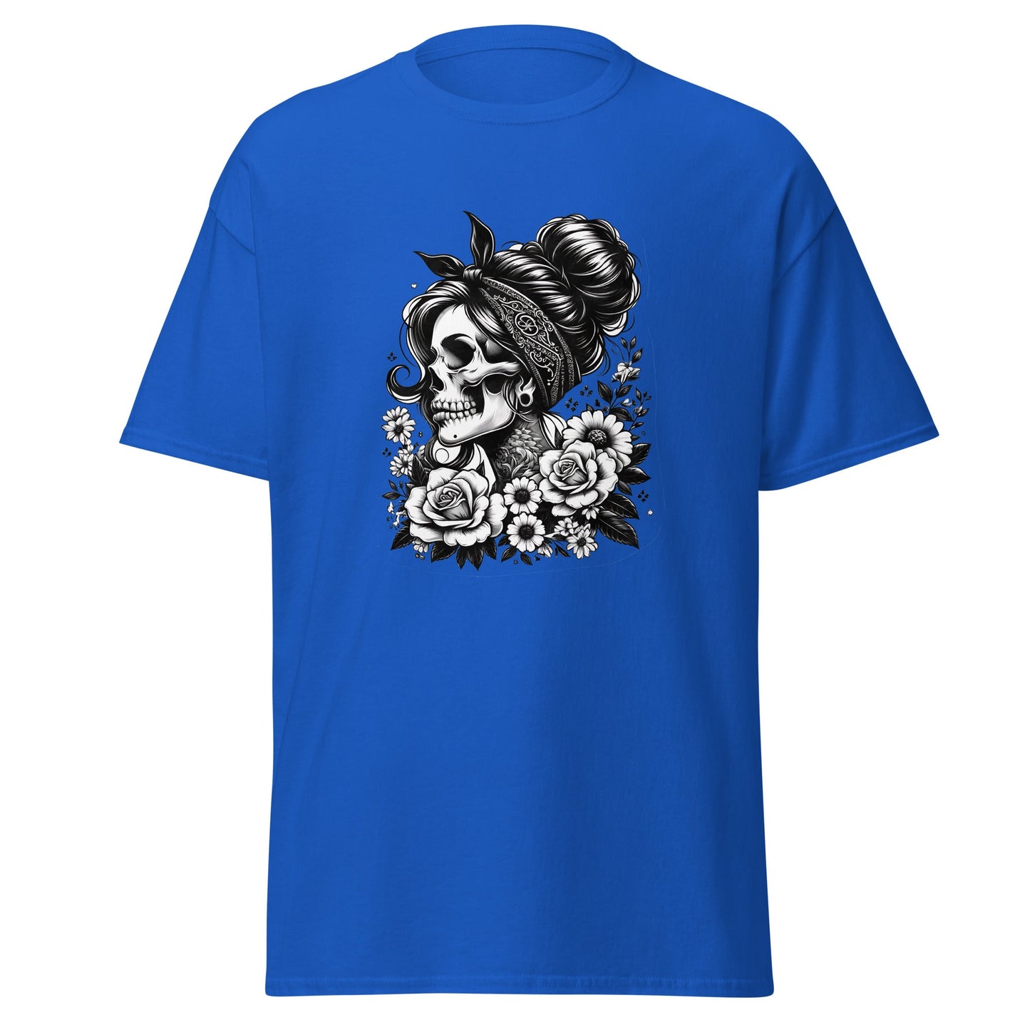 Floral Skull | Skull T-Shirt - Royal - T-Shirts Online