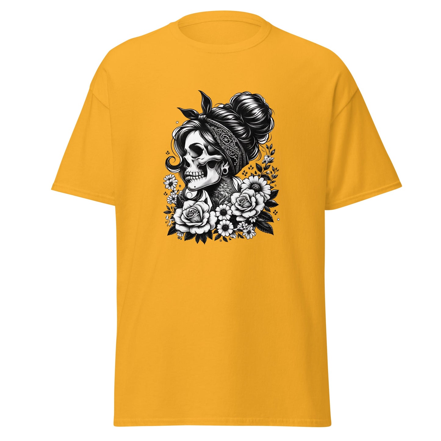Floral Skull | Skull T-Shirt - Gold - T-Shirts Online