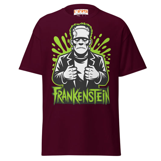 Frankenstein T-Shirt | Classic Monster Halloween Tee - Maroon - T-Shirts Online