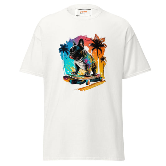 Frenchie on a Skateboard | Dog T-Shirt - White - T-Shirts Online