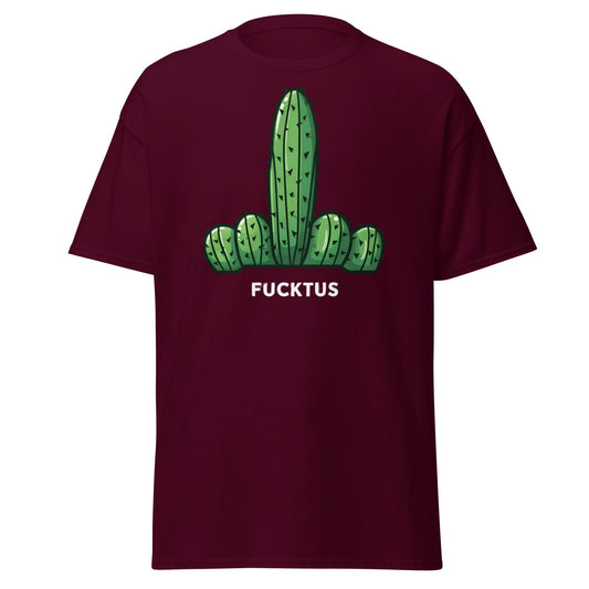 Fucktus Funny Cactus Middle Finger T-Shirt | Adult Humor Tee - Maroon - T-Shirts Online