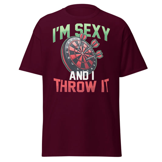 Funny Darts T-Shirt - I'm Sexy and I Throw It Graphic Tee - Maroon - T-Shirts Online