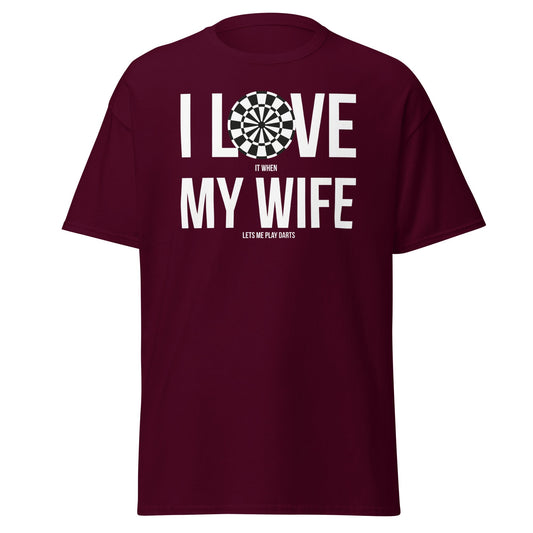 Funny Darts Wife T-Shirt - I Love My Wife Darts Player Tee - Maroon - T-Shirts Online