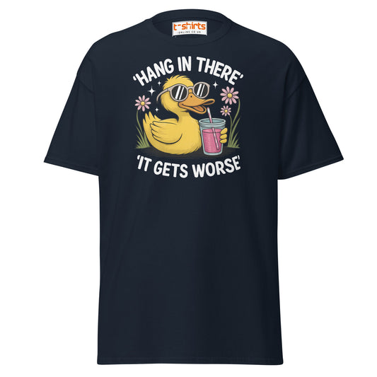 Funny Duck "Hang in There" T-Shirt - Navy - T-Shirts Online