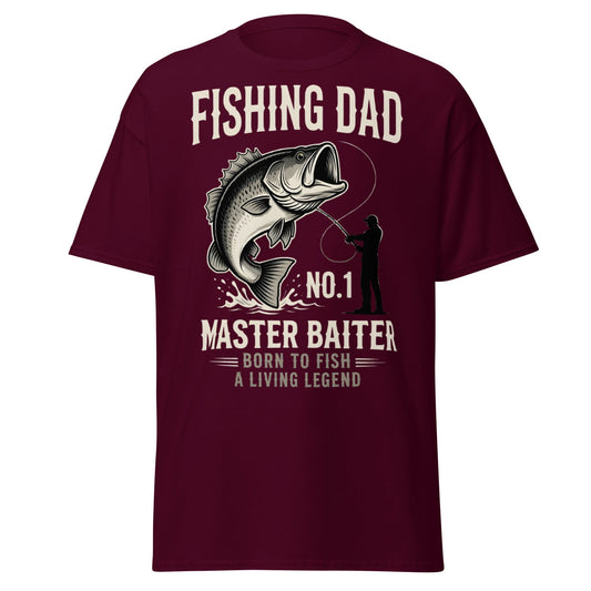 Funny Fishing Dad Master Baiter T-Shirt - Vintage Bass Tee - Maroon - T-Shirts Online