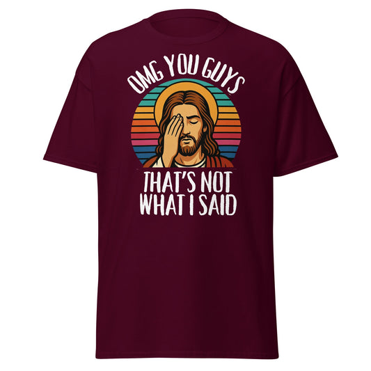 Funny Jesus Facepalm T-Shirt - Retro Sarcastic Graphic Tee - Maroon - T-Shirts Online