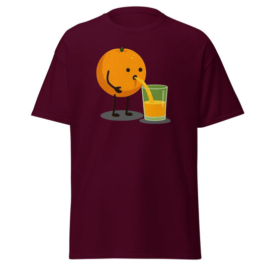 Funny Orange Juice Character T-Shirt - Squeezed Tee - Maroon - T-Shirts Online