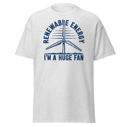 Funny Renewable Energy Wind Turbine T-Shirt - Huge Fan Tee - Ash - T-Shirts Online