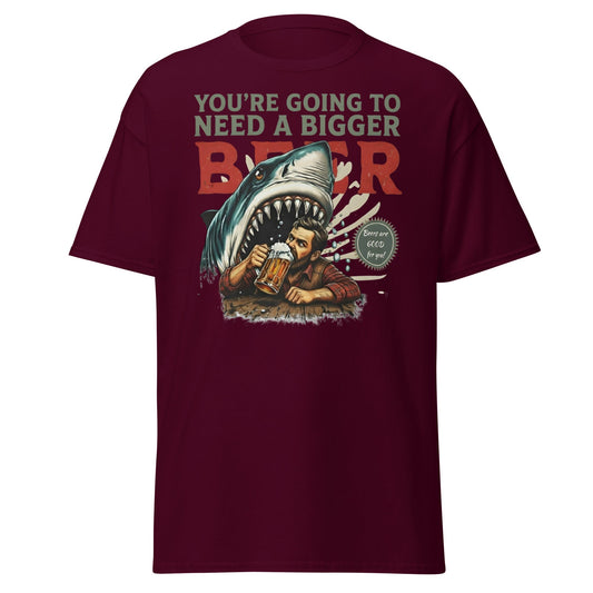 Funny Shark Beer Parody T-Shirt - Jaws Pun Graphic Tee - Maroon - T-Shirts Online