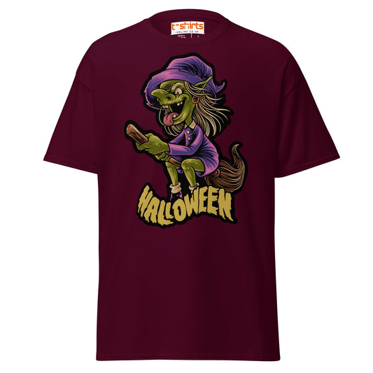 Funny Witch Halloween T-Shirt | Spooky Cartoon Tee - Maroon - T-Shirts Online