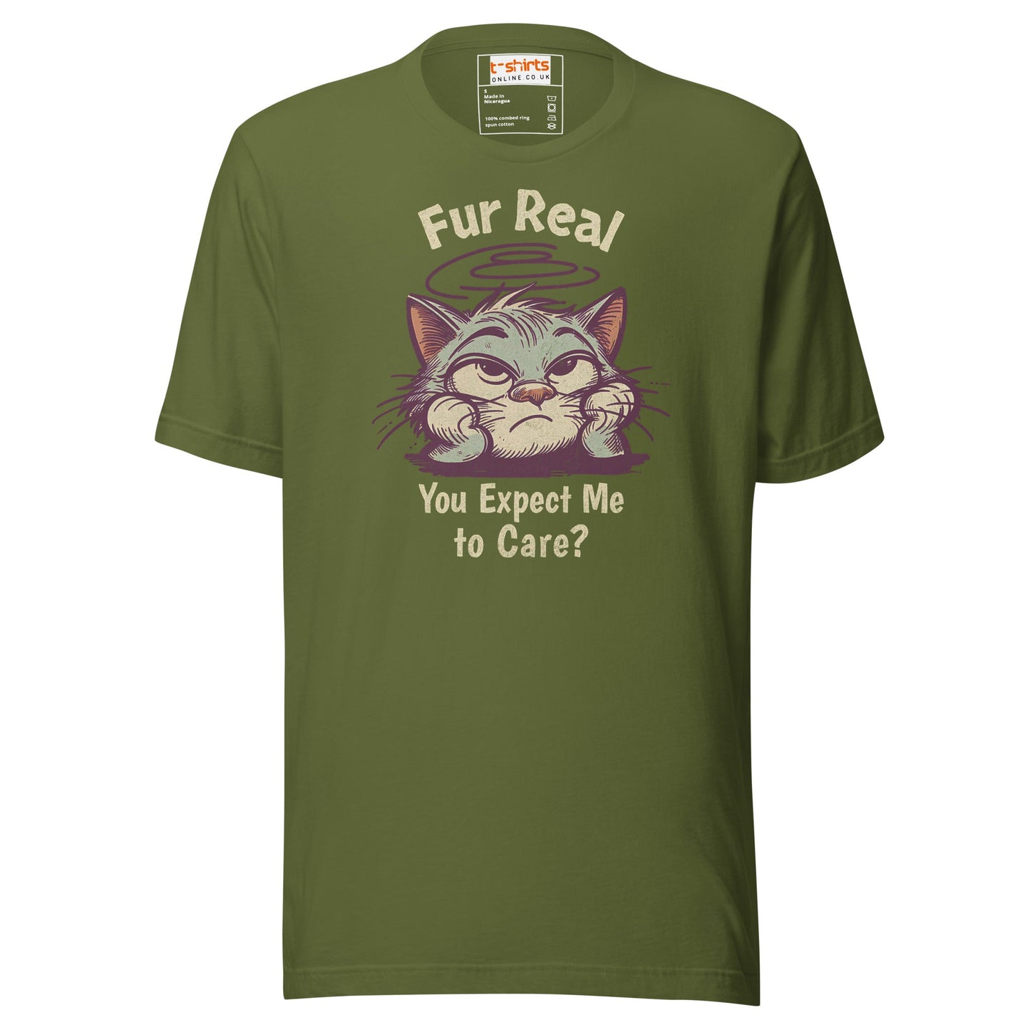 Fur Real T-Shirt | Expect me to Care Tee - Olive - T-Shirts Online
