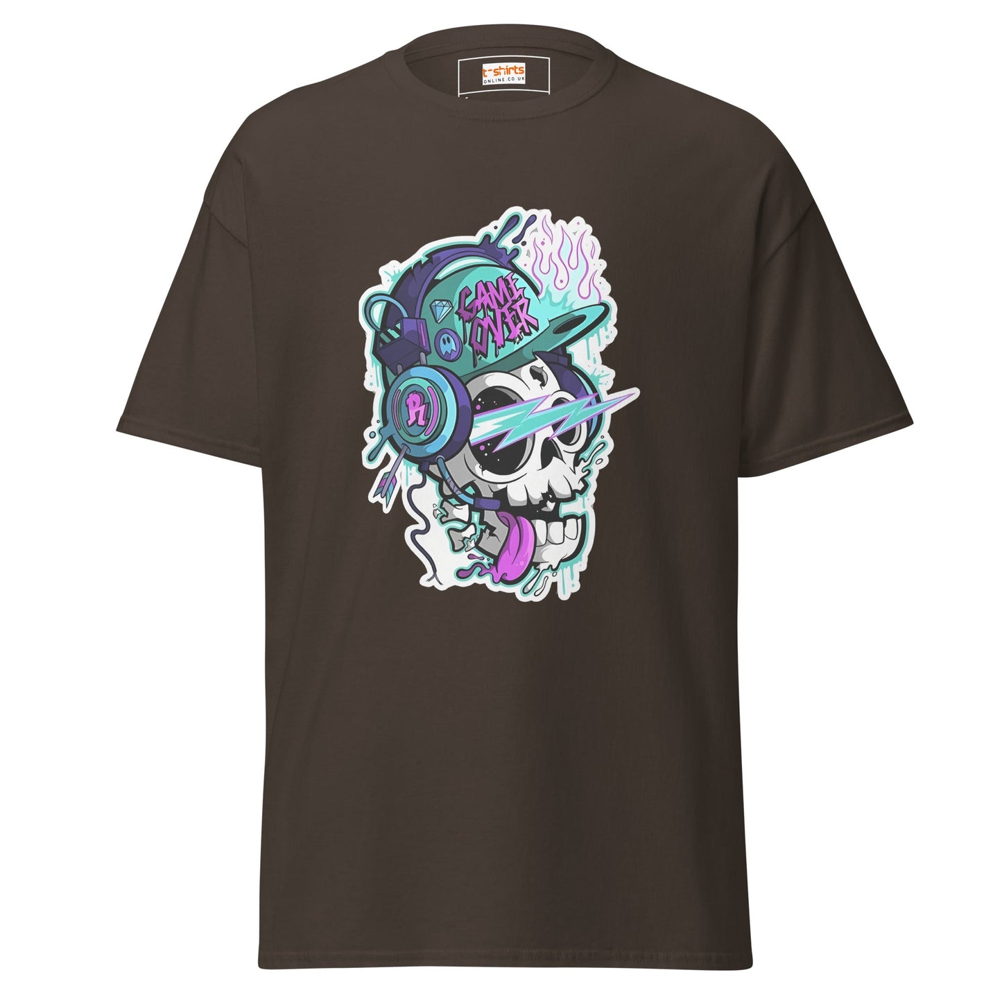 Game Over Skull | Funky T-Shirt - Dark Chocolate - T-Shirts Online
