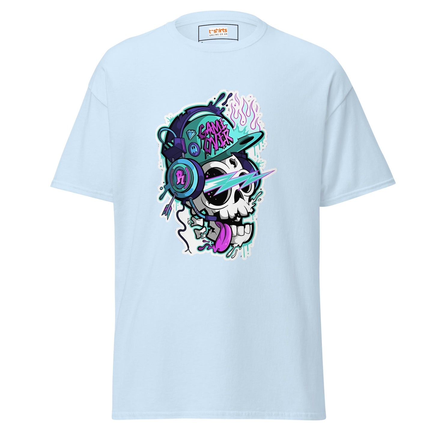 Game Over Skull | Funky T-Shirt - Light Blue - T-Shirts Online